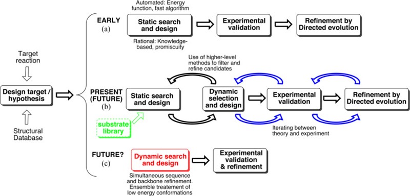 Fig. 1 Experimental protein engineering strategies and idealized schemes for design-test-build-learn cycles using computational optimization of enzymes.