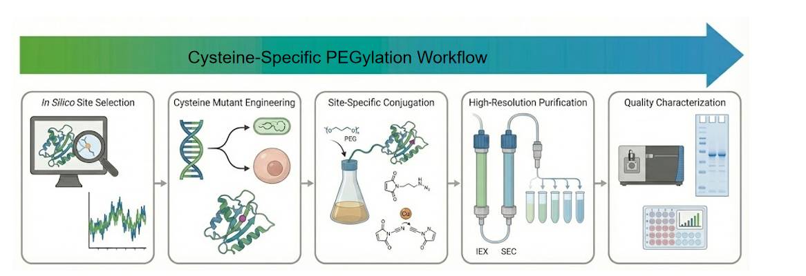 Cysteine-specific PEGylation and site-specific protein engineering workflow